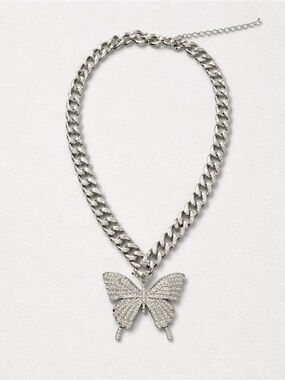 Silver Butterfly Pendant Chain Necklace - Women Jewelry